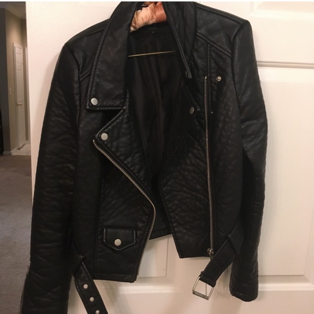 Nasty Gal Quilted Black Faux Leather Jacket Size Medium